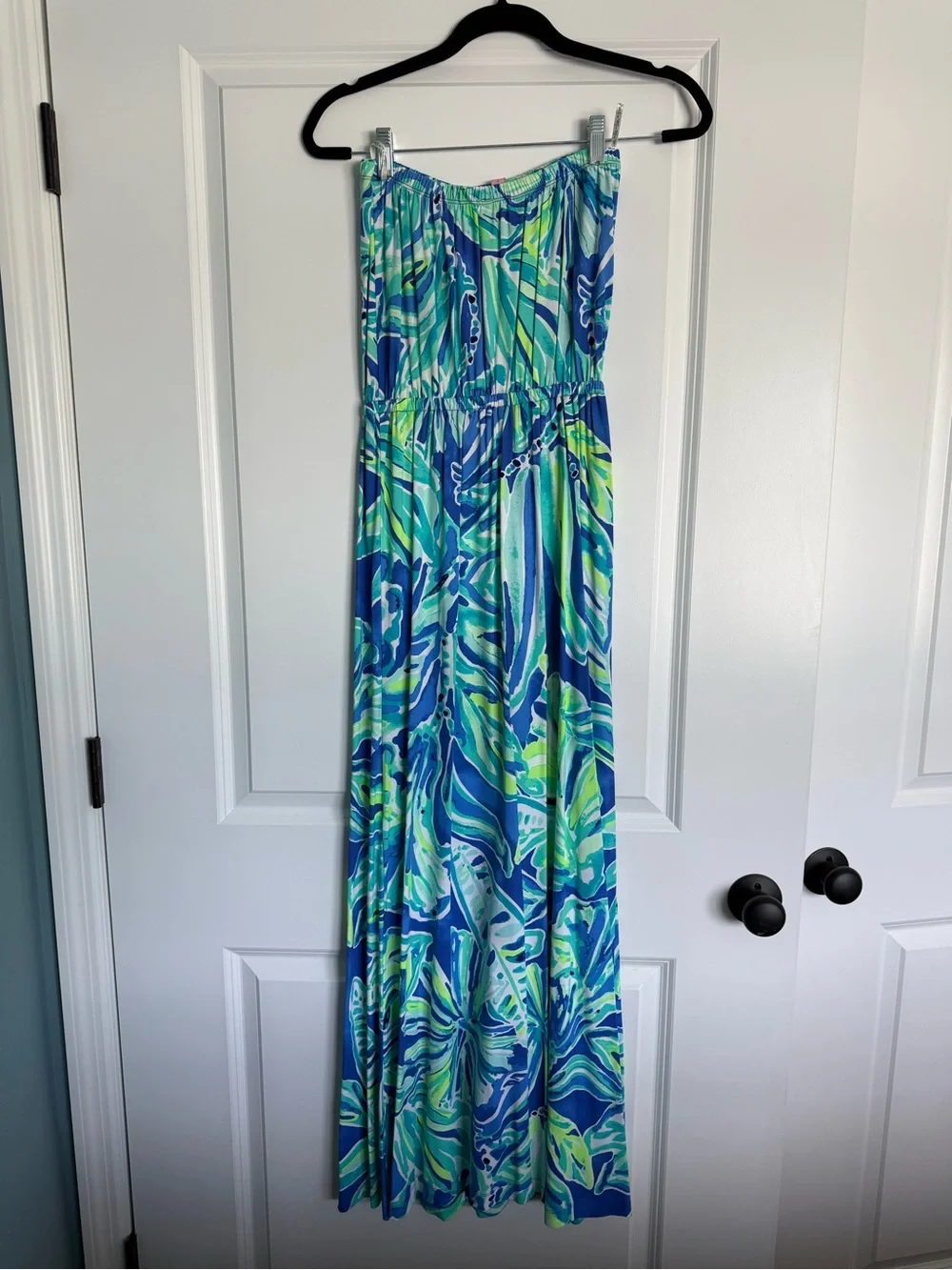 Lilly Pulitzer Beckon Blue and Teal Palm Print Maxi Dress - Picture 4 of 4